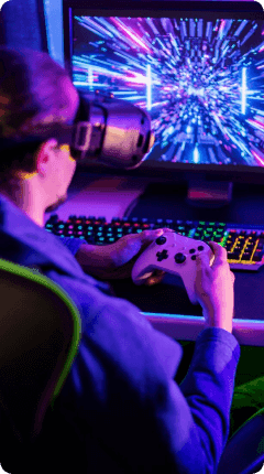 VR gaming experience - Player immersed in virtual reality